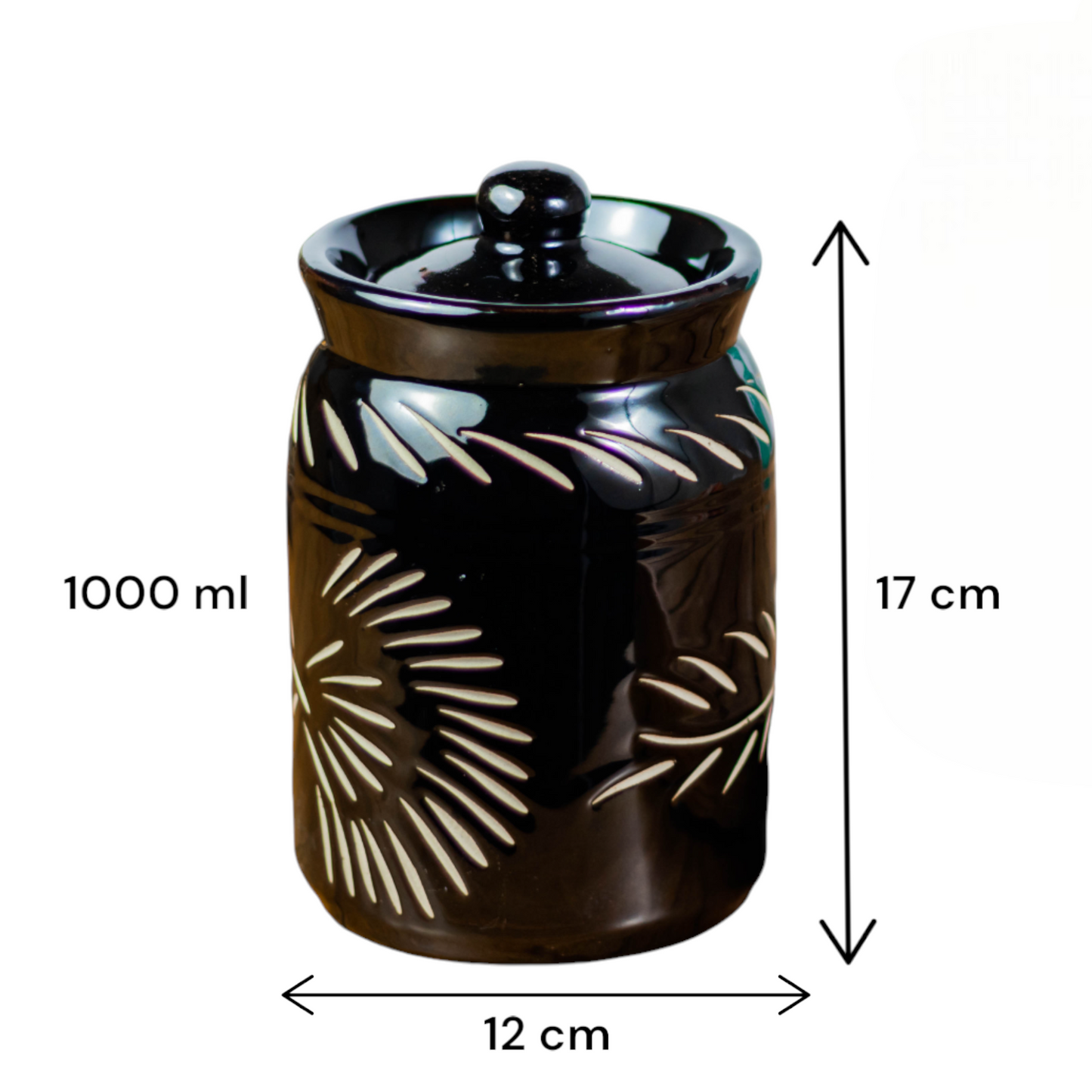 ClayStone Ceramic Achaar Jar Set of 2 (1 kg each) - Black, Handcrafted, Pickle Storage Containers, Achaar Barni
