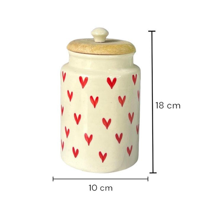 ClayStone Kitchen Essentials - 2 x 900ml Airtight Ceramic Jars with Wooden Lids. Simplify Storage for Sugar, Tea, Salt, & More. Red Heart Design