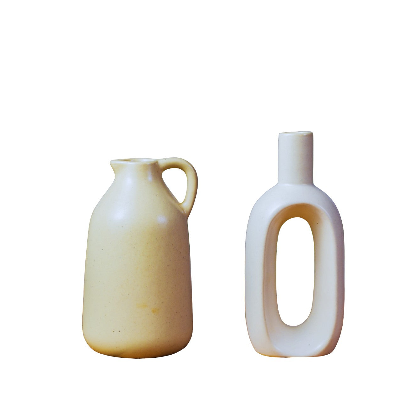 ClayStone Ceramic Jug and Hollow Vase Set - 6 Inch White Decorative Vases - Pack of 2 - Home Decor and Gift Item for Home & Office - Beautiful Ceramic Vase Set for Flowers, Storage, and Decoration