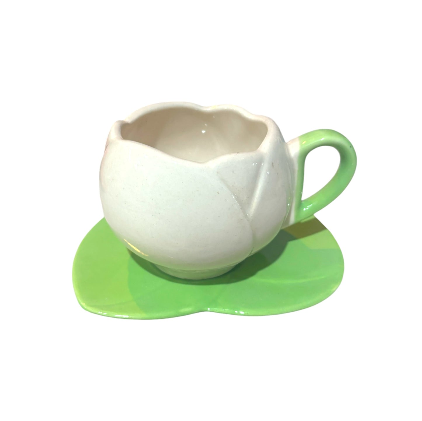 ClayStone Ceramic White Tulip Coffee Mug Set with Saucer - Hand-Painted, Irregular Shape, 200ml Capacity, Office/Home/Gift