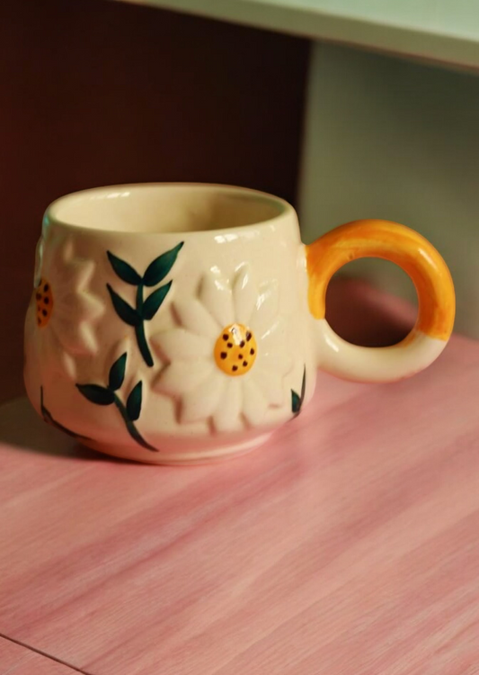 ClayStone Handmade Ceramic Daisy Bloom Mug - 250ml Microwave & Dishwasher Safe Gift Mug for Coffee, Tea, or Milk Lovers - Perfect Present for Best Friends