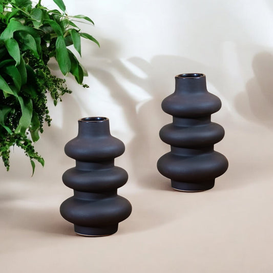ClayStone Ceramic Insulator Vase Set for Home & Office | Ceramic Vase | Flower Vase | Pampas Grass Vase | Ceramic Decor Showpiece | Insulator vase Set (Black) (Pack of 2)
