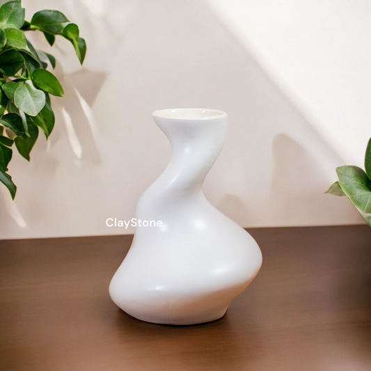 ClayStone Modern Minimalist Ceramic Flower Vase - Elegant White 7 Inch Home Decor Centerpiece - Simple and Stylish Decorative Vase for Living Room, Bedroom, or Office